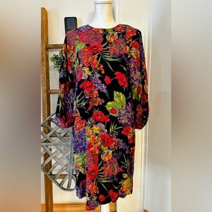 Vintage Pat Argent Petites Vibrant Floral Dolman Sleeve Dress
